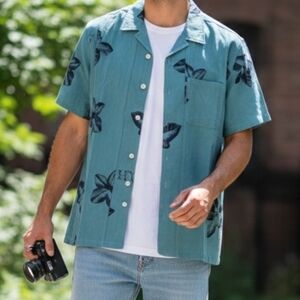 Honor the Gift Men's Tobacco Print Short Sleeve Camp Shirt, Teal